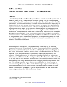 Emma Kindred, Souvenir and Source: Arthur Streeton's Cairo Through The
