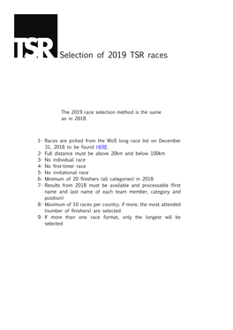 Selection of 2019 TSR Races