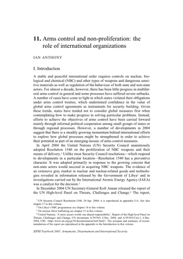 11. Arms Control and Non-Proliferation: the Role of International Organizations