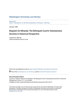 Requiem for Miranda: the Rehnquist Court's Voluntariness Doctrine in Historical Perspective