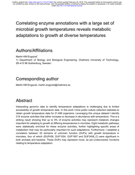 Correlating Enzyme Annotations with a Large Set of Microbial Growth Temperatures Reveals Metabolic Adaptations to Growth at Diverse Temperatures