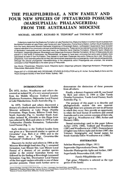 The Pilkipildridae, a New Family and Four New Species of ?Petauroid Possums (Marsupialia: Phalangerida) from the Australian Miocene