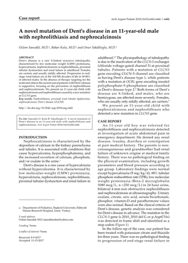 A Novel Mutation of Dent's Disease in an 11-Year-Old Male with Nephrolithiasis and Nephrocalcinosis