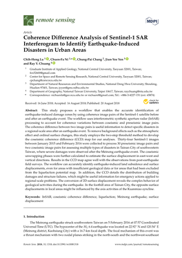 Coherence Difference Analysis of Sentinel-1 SAR Interferogram to Identify Earthquake-Induced Disasters in Urban Areas