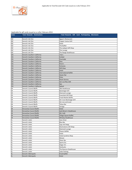 Applicable for Gift Cards Issued on Or After February 2014 State Total Rewards Destinations Total Rewards Gift Card Participating Merchants