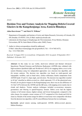 Decision Tree and Texture Analysis for Mapping Debris-Covered Glaciers in the Kangchenjunga Area, Eastern Himalaya