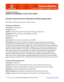 Canadian Facilities BRAMPTON ASSEMBLY PLANT FACT SHEET