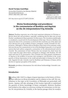 Divine Foreknowledge and Providence in the Commentaries of Boethius and Aquinas on the De Interpretatione 9 by Aristotle