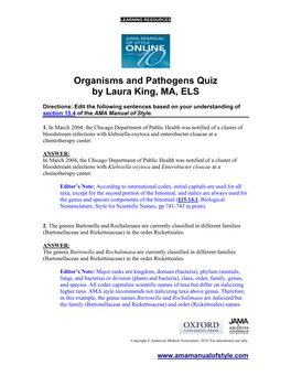 Organisms and Pathogens Quiz by Laura King, MA, ELS