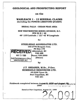 GEOLOGICAL and PROSPECTING REPORT on the WAHLEACH 1