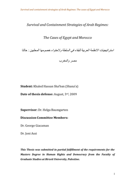 Survival and Containment Strategies of Arab Regimes: the Cases of Egypt and Morocco