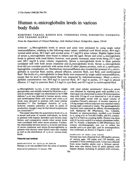 Microglobulin Levels in Various Body Fluids