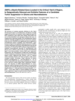EMP3, a Myelin-Related Gene Located in the Critical 19Q13.3