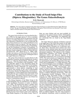 Contributions to the Study of Fossil Snipe-Flies (Diptera: Rhagionidae). the Genus Palaeobolbomyia M