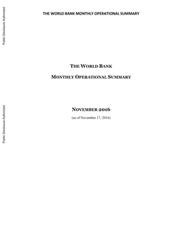 The World Bank Monthly Operational Summary November 2016