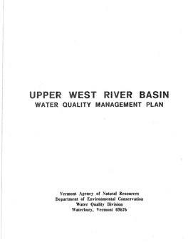 Upper West River Basin Water Quality Management Plan