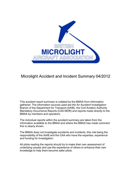 Microlight Accident and Incident Summary 04/2012
