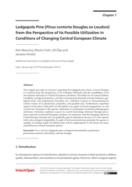 Lodgepole Pine (Pinus Contorta Douglas Ex Loudon) from the Perspective of Its Possible Utilization in Conditions of Changing Central European Climate