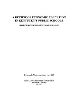 A Review of Economic Education in Kentucky's