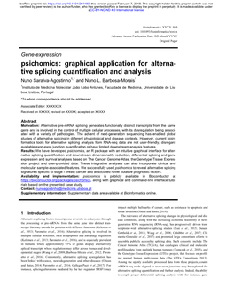 Psichomics: Graphical Application for Alterna- Tive Splicing Quantification and Analysis Nuno Saraiva-Agostinho1,* and Nuno L