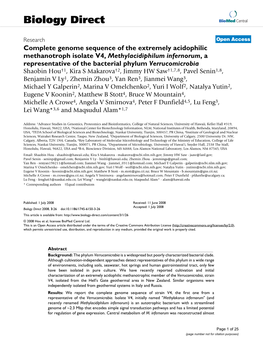 Complete Genome Sequence of the Extremely Acidophilic Methanotroph