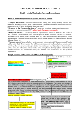 ANNEX [Ia]: METHODOLOGICAL ASPECTS Part I