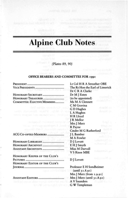 Alpine Club Notes