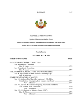 HANSARD 12-27 DEBATES and PROCEEDINGS Speaker