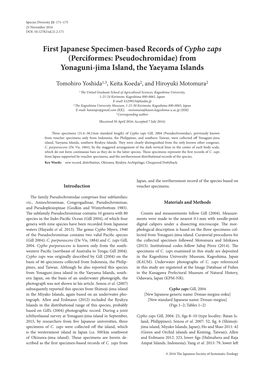 First Japanese Specimen-Based Records of Cypho Zaps (Perciformes: Pseudochromidae) from Yonaguni-Jima Island, the Yaeyama Islands