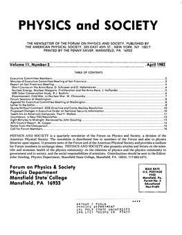 PHYSICS and SOCIETY
