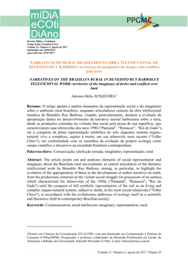 NARRATIVAS DO RURAL BRASILEIRO NA OBRA TELEFICCIONAL DE BENEDITO RUY BARBOSA: Territórios Do Imaginário Do Desejo E Dos Conflitos Pela Terra