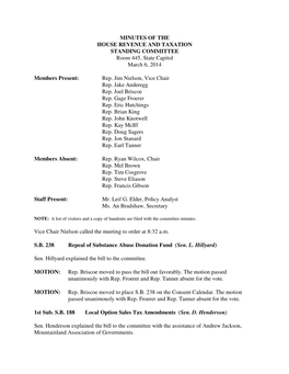 Minutes for House Revenue and Taxation Committee 03/06