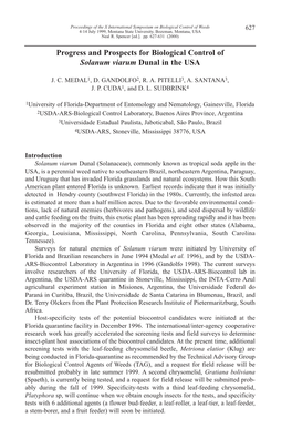 Progress and Prospects for Biological Control of Solanum Viarum Dunal in the USA