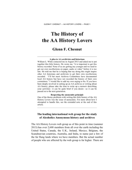 The History of the AA History Lovers