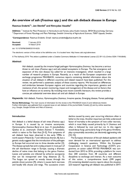 (Fraxinus Spp.) and the Ash Dieback Disease in Europe