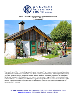 Austria – Germany - Tauern Round Trip to Salzburg Bike Tour 2021 Individual Self-Guided 8 Days/ 7 Nights