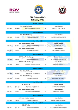 GFA Fixtures No.5 February 2021