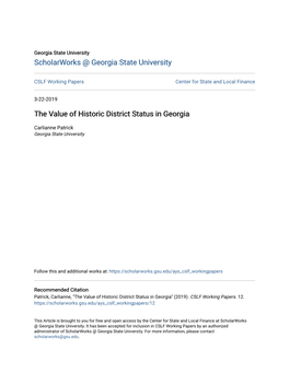 The Value of Historic District Status in Georgia