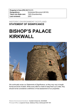 Bishop's Palace, Kirkwall Statement of Significance