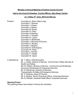 Minutes Carlow County Council Annual Meeting June 2014