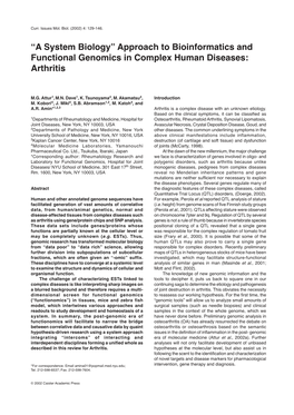 Approach to Bioinformatics and Functional Genomics in Complex Human Diseases: Arthritis