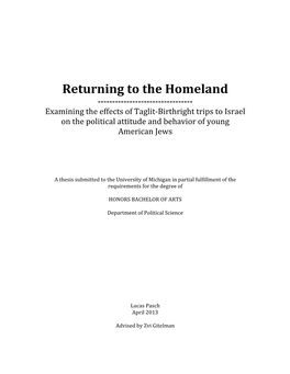 Returning to the Homeland ------Examining the Effects of Taglit-Birthright Trips to Israel on the Political Attitude and Behavior of Young American Jews