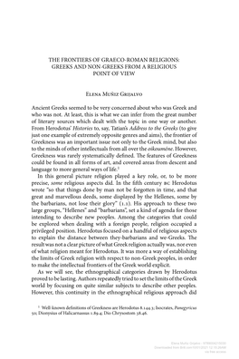 The Frontiers of Graeco-Roman Religions: Greeks and Non-Greeks from a Religious Point of View