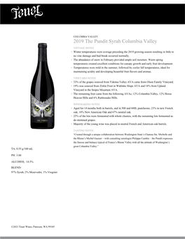 2019 the Pundit Syrah Columbia Valley