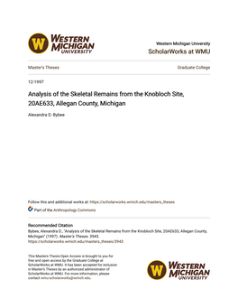 Analysis of the Skeletal Remains from the Knobloch Site, 20AE633, Allegan County, Michigan