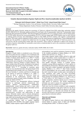 Genetic Characterization of Genus Tephrosia Pers. Based on Molecular Markers in KSA