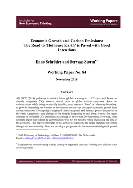 Economic Growth and Carbon Emissions: the Road to 'Hothouse