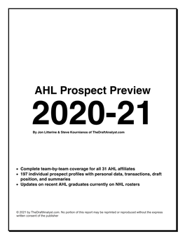 AHL Prospect Preview 2020-21 by Jon Litterine & Steve Kournianos of Thedraftanalyst.Com