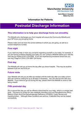 Postnatal Discharge Information