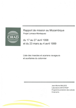 Rapport De Mission Au Mozambique Du 17 Au 27 Avril 1998 Et Du 23